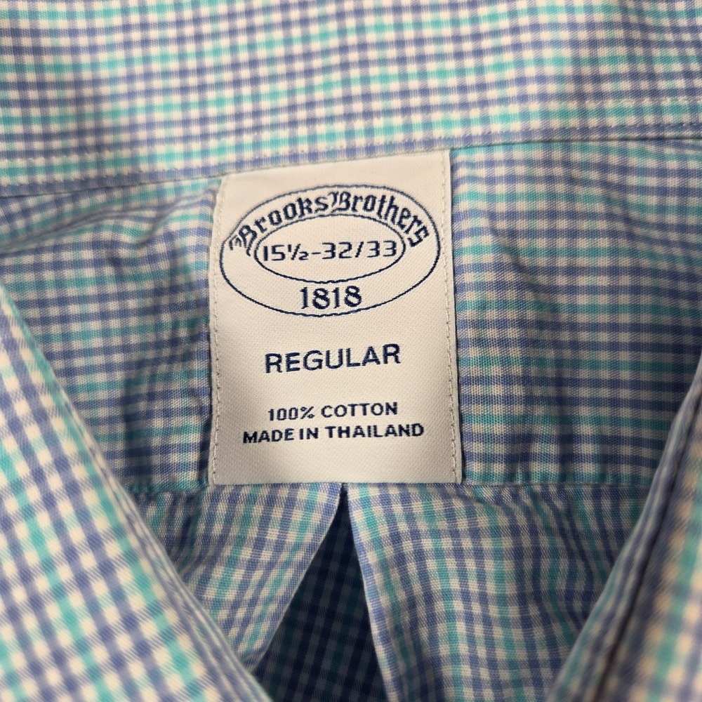 Brooks Brothers 1818 Regular Fit Blue Micro Check Cotton Dress Shirt 15.5 32/33 - Picture 2 of 8
